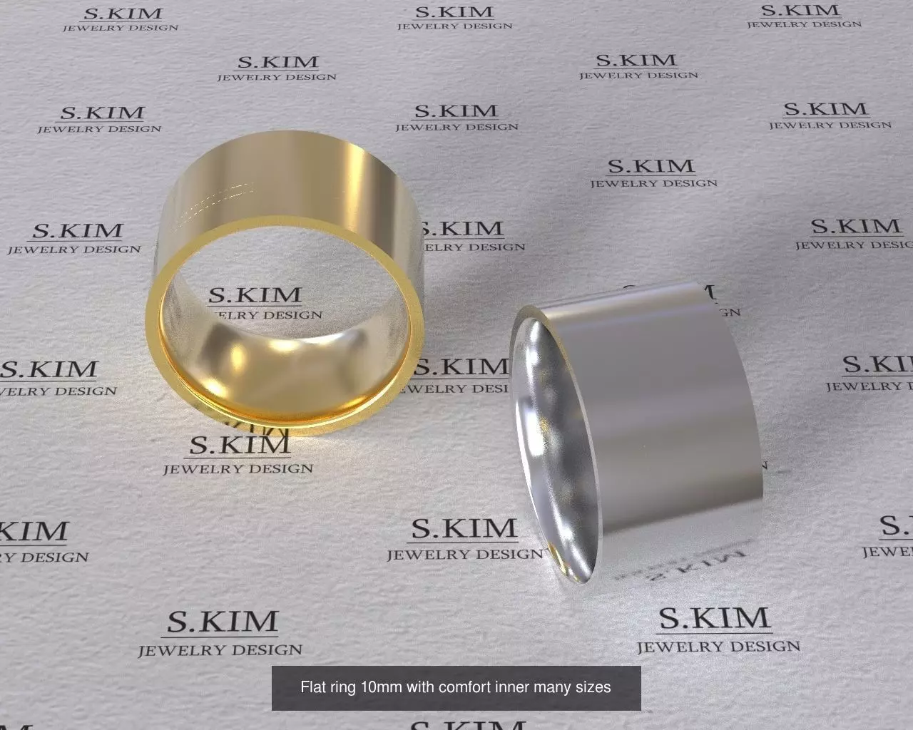 Wedding rings flat outline comfort inside many finger sizes 3D Model Collection_0