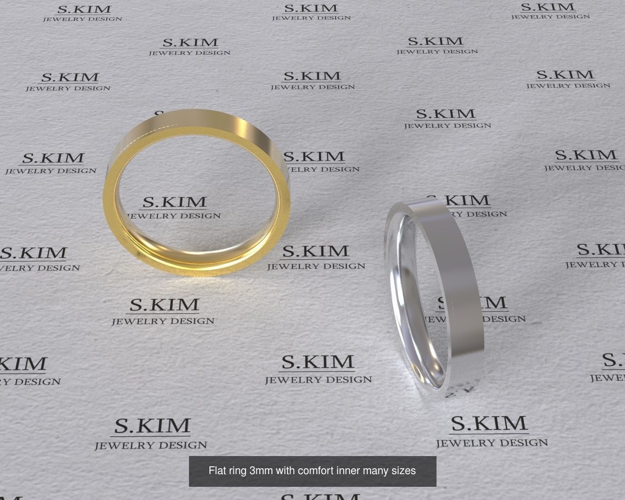 Wedding rings flat outline comfort inside many finger sizes 3D Model Collection_7