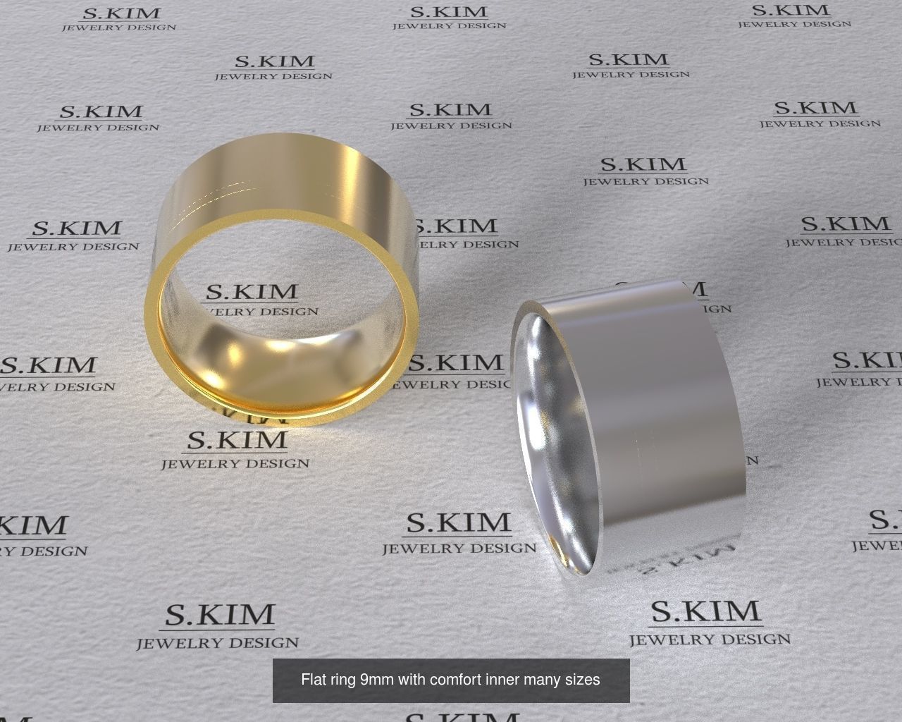 Wedding rings flat outline comfort inside many finger sizes 3D Model Collection_1