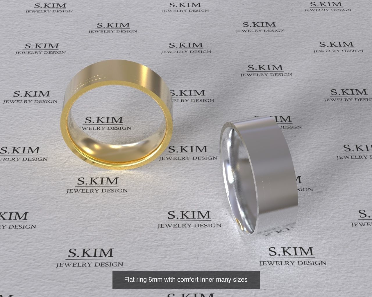 Wedding rings flat outline comfort inside many finger sizes 3D Model Collection_4