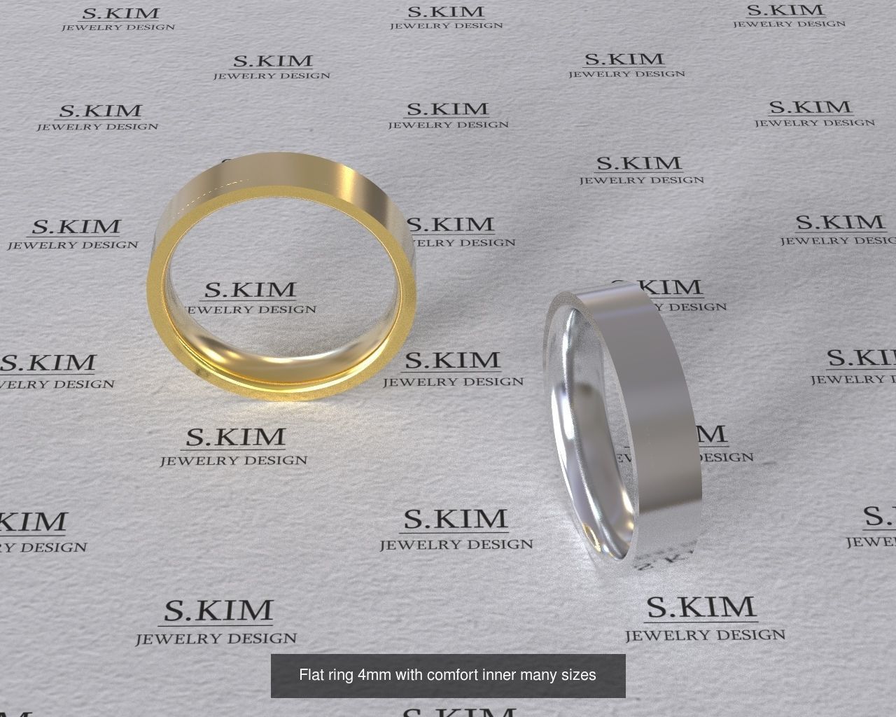 Wedding rings flat outline comfort inside many finger sizes 3D Model Collection_6