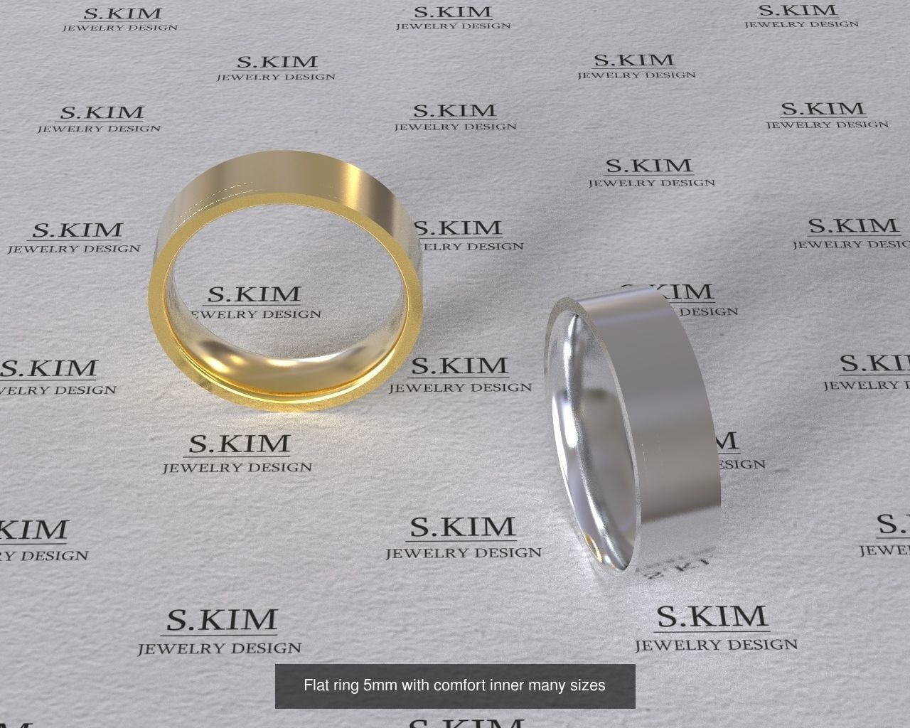 Wedding rings flat outline comfort inside many finger sizes 3D Model Collection_5
