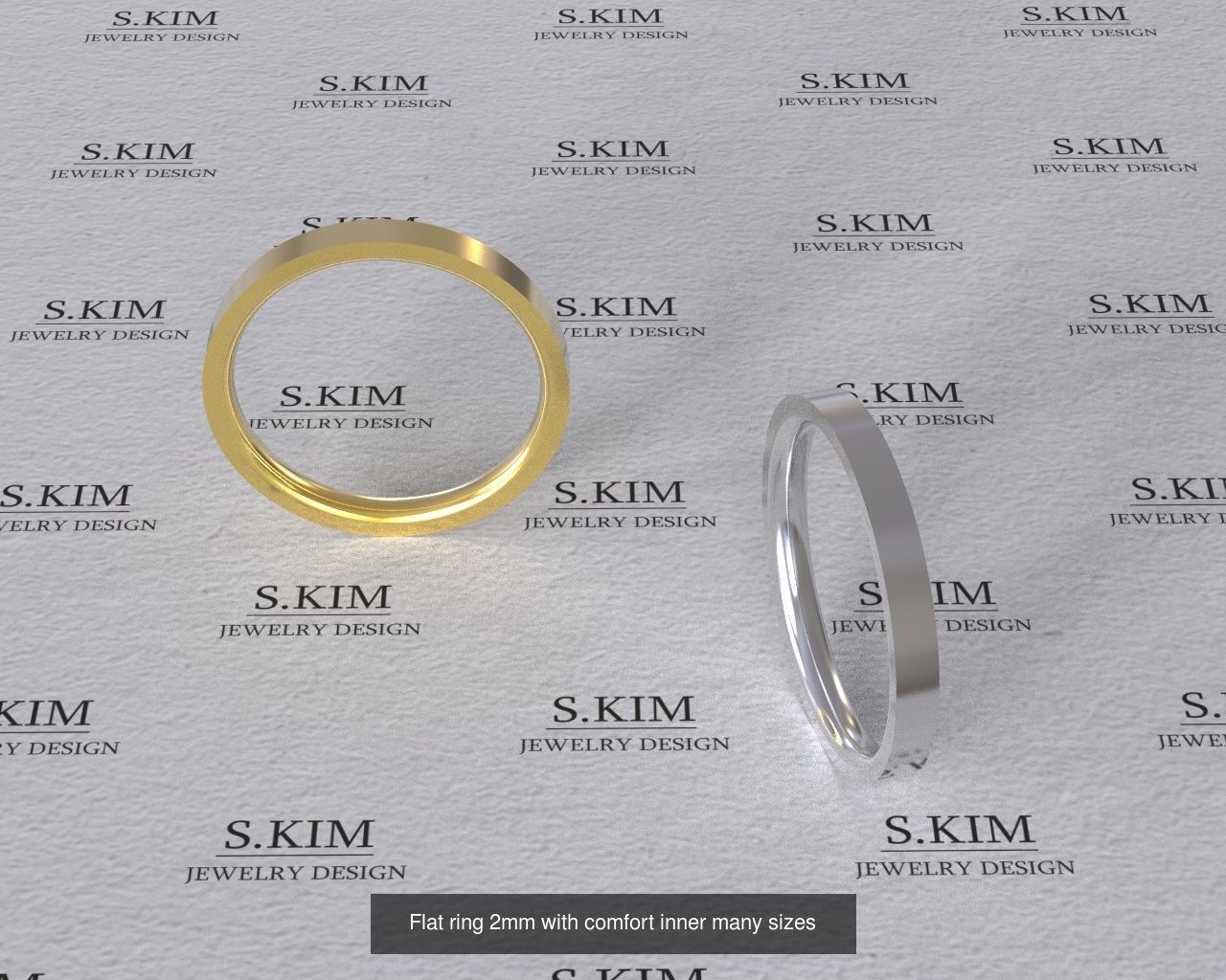 Wedding rings flat outline comfort inside many finger sizes 3D Model Collection_8