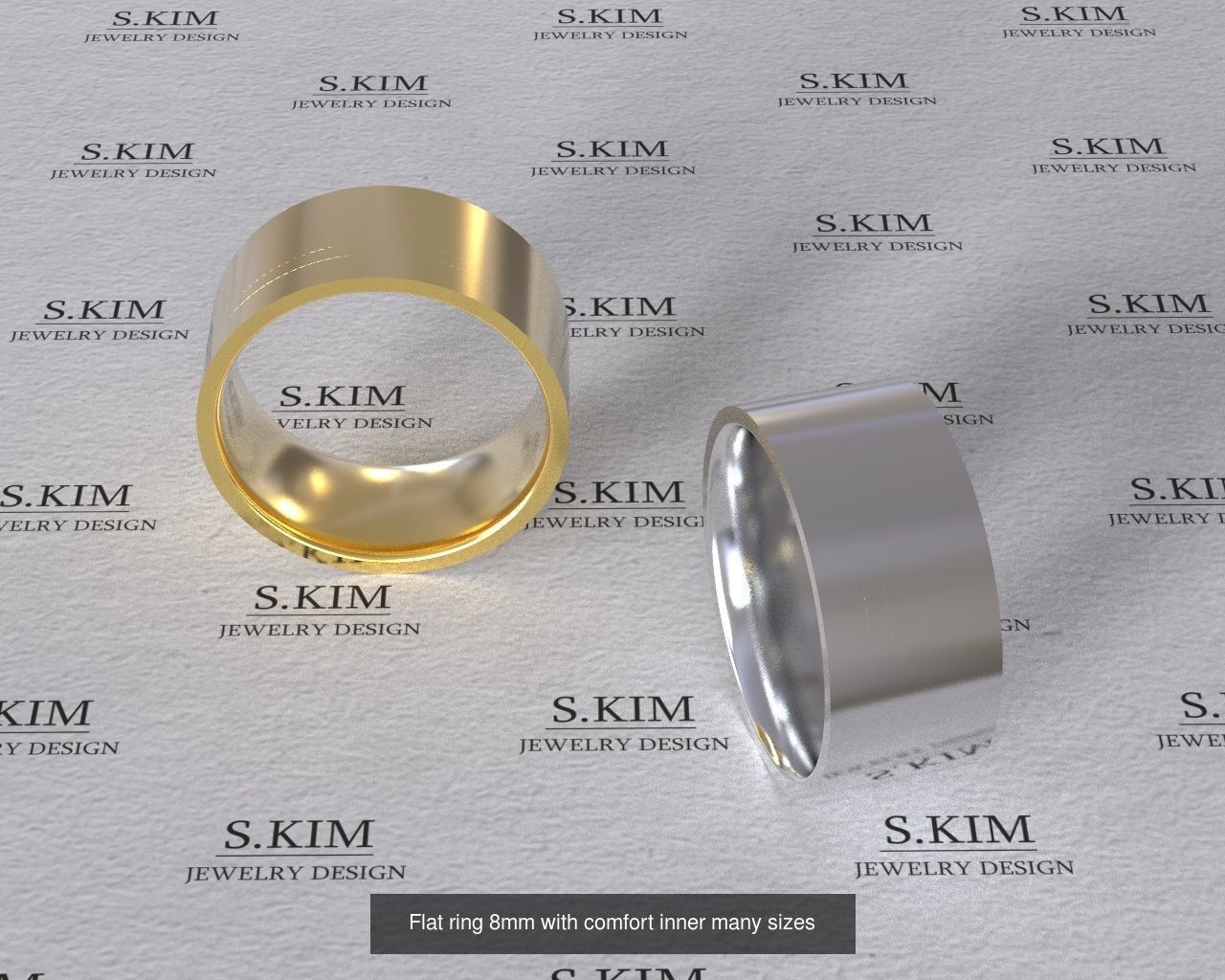 Wedding rings flat outline comfort inside many finger sizes 3D Model Collection_2