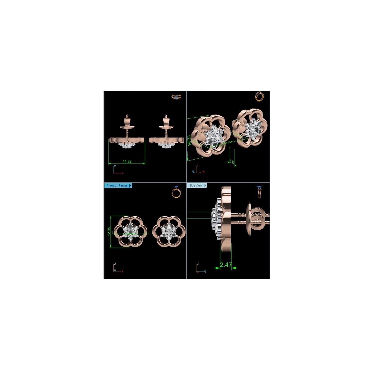 Women Stud Earrings STL JCD OBJ FBX Renders Details 3D print model_19