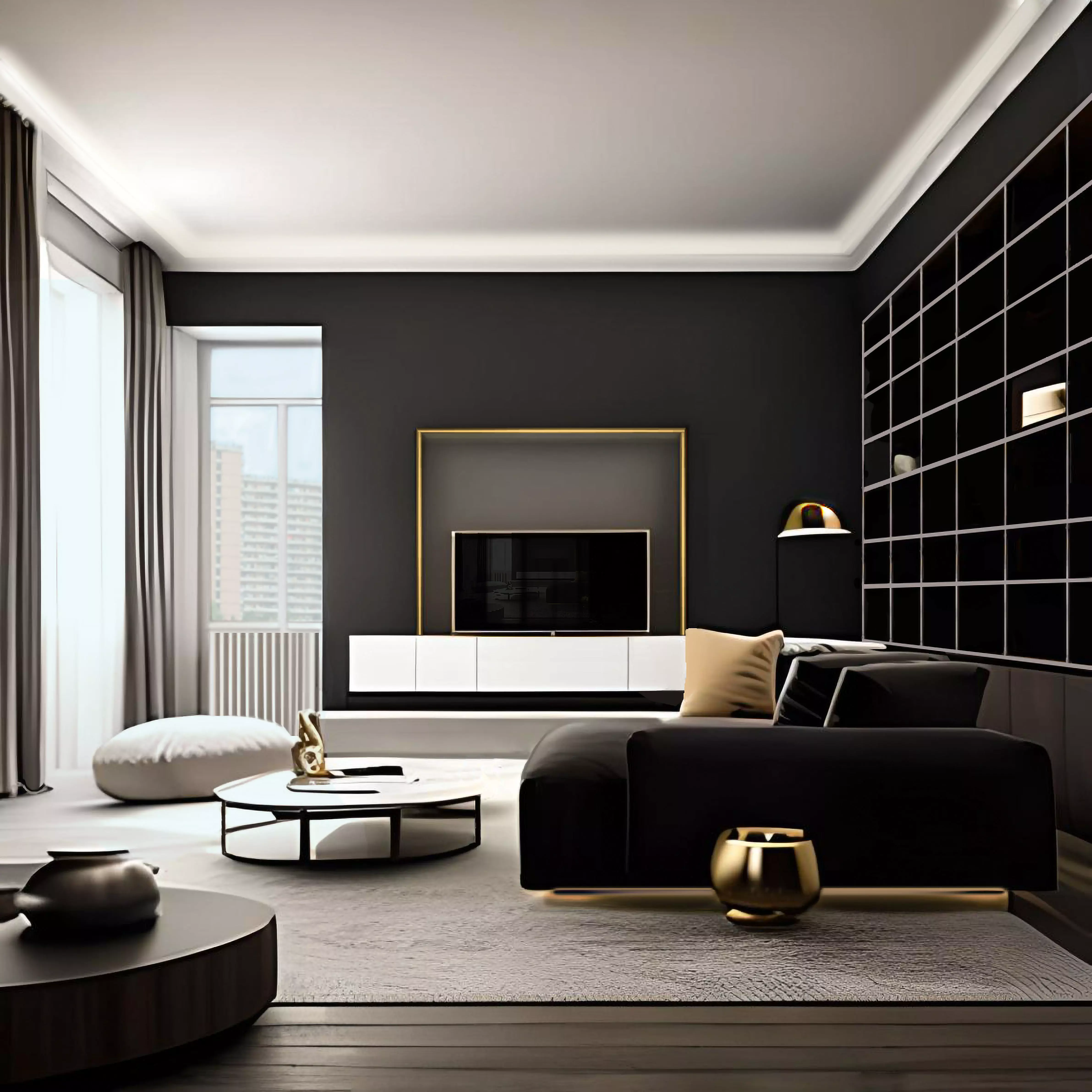 Elegante soggiorno contemporaneo 3D model_0