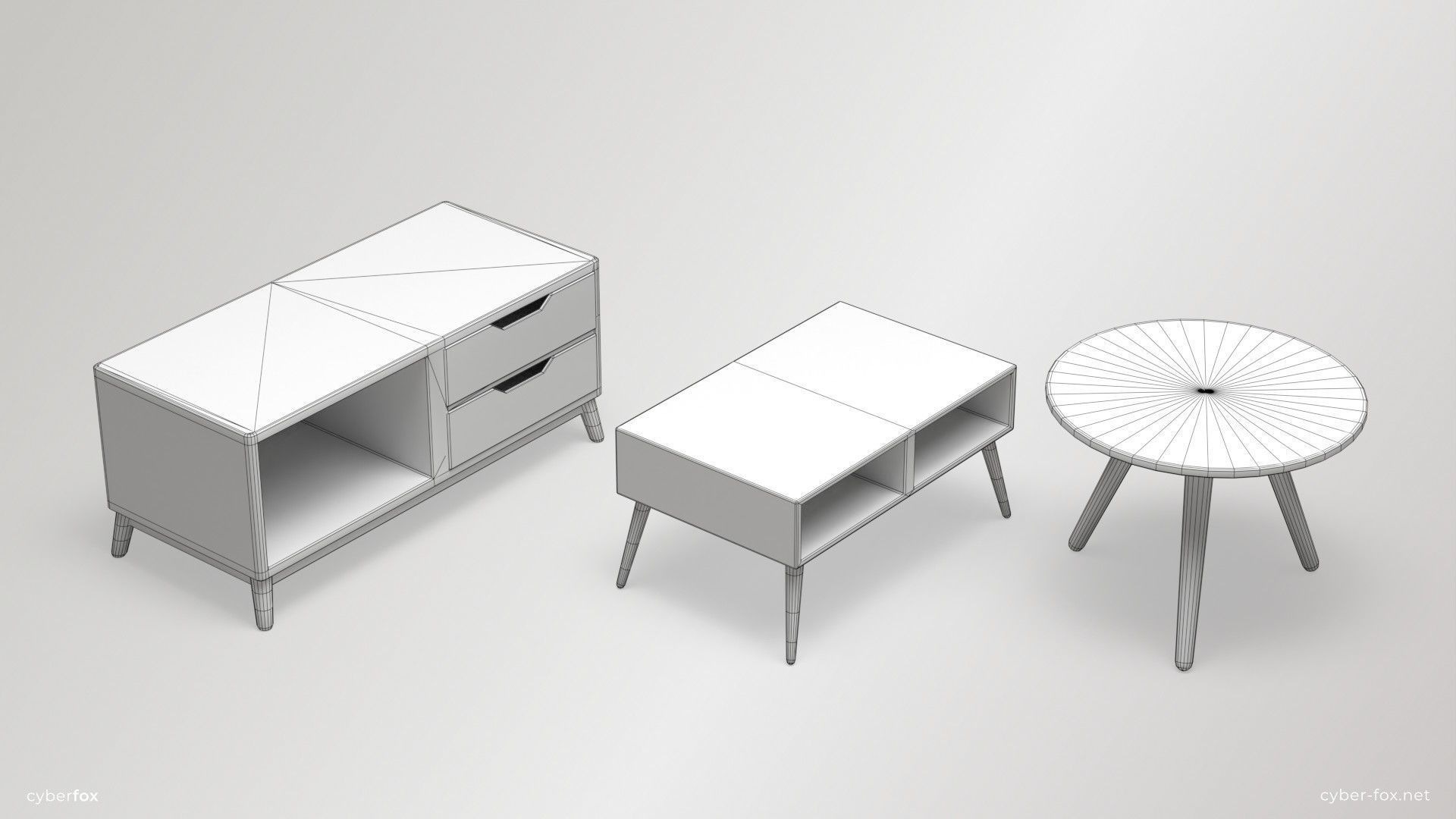 Low-poly Coffeetables Set side tables and coffee tables Low-poly 3D model_10