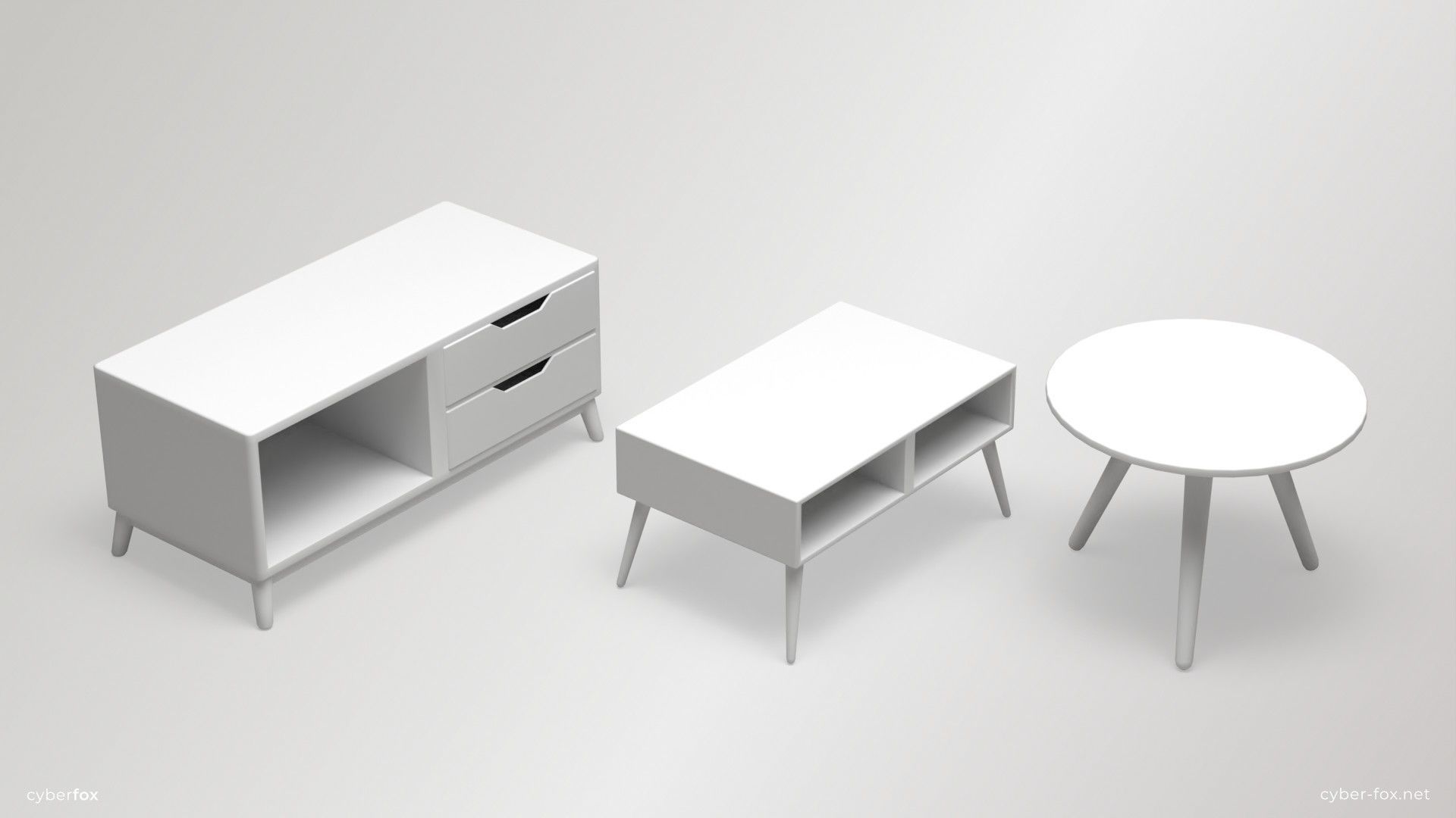 Low-poly Coffeetables Set side tables and coffee tables Low-poly 3D model_9
