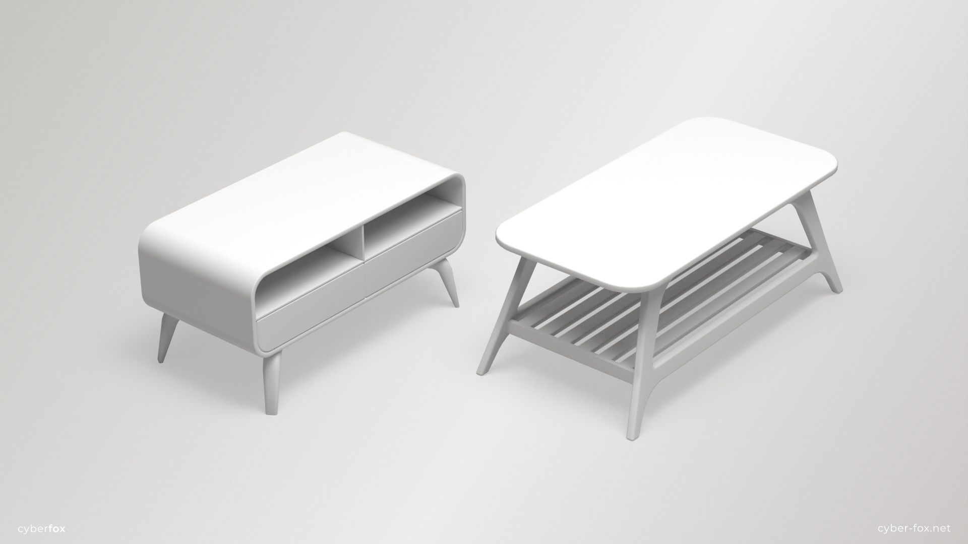 Low-poly Coffeetables Set side tables and coffee tables Low-poly 3D model_4