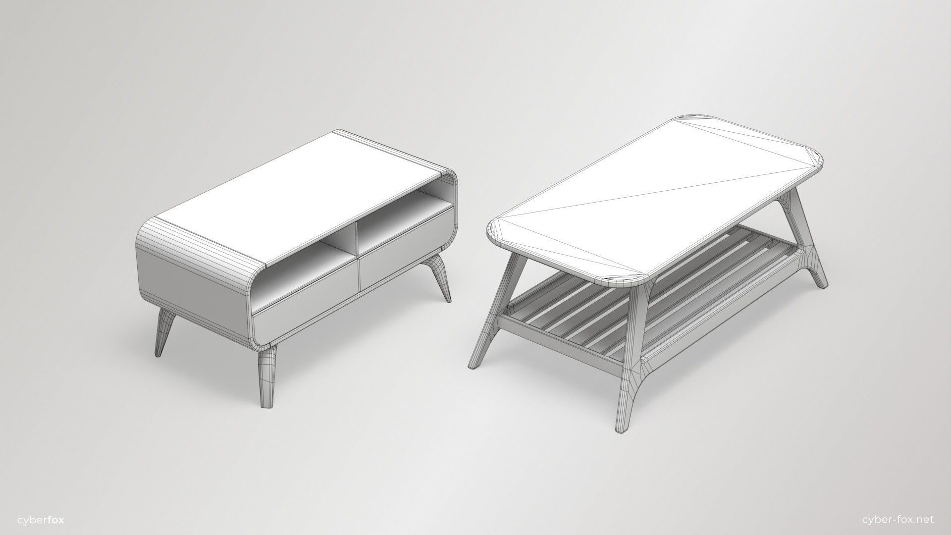 Low-poly Coffeetables Set side tables and coffee tables Low-poly 3D model_3