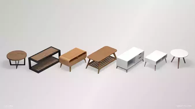 Low-poly Coffeetables Set side tables and coffee tables