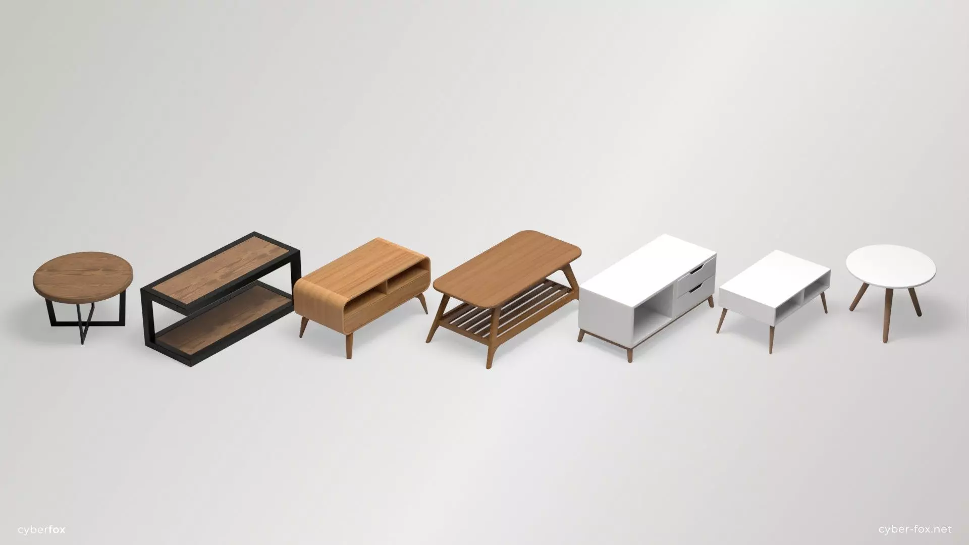 Low-poly Coffeetables Set side tables and coffee tables Low-poly 3D model_0