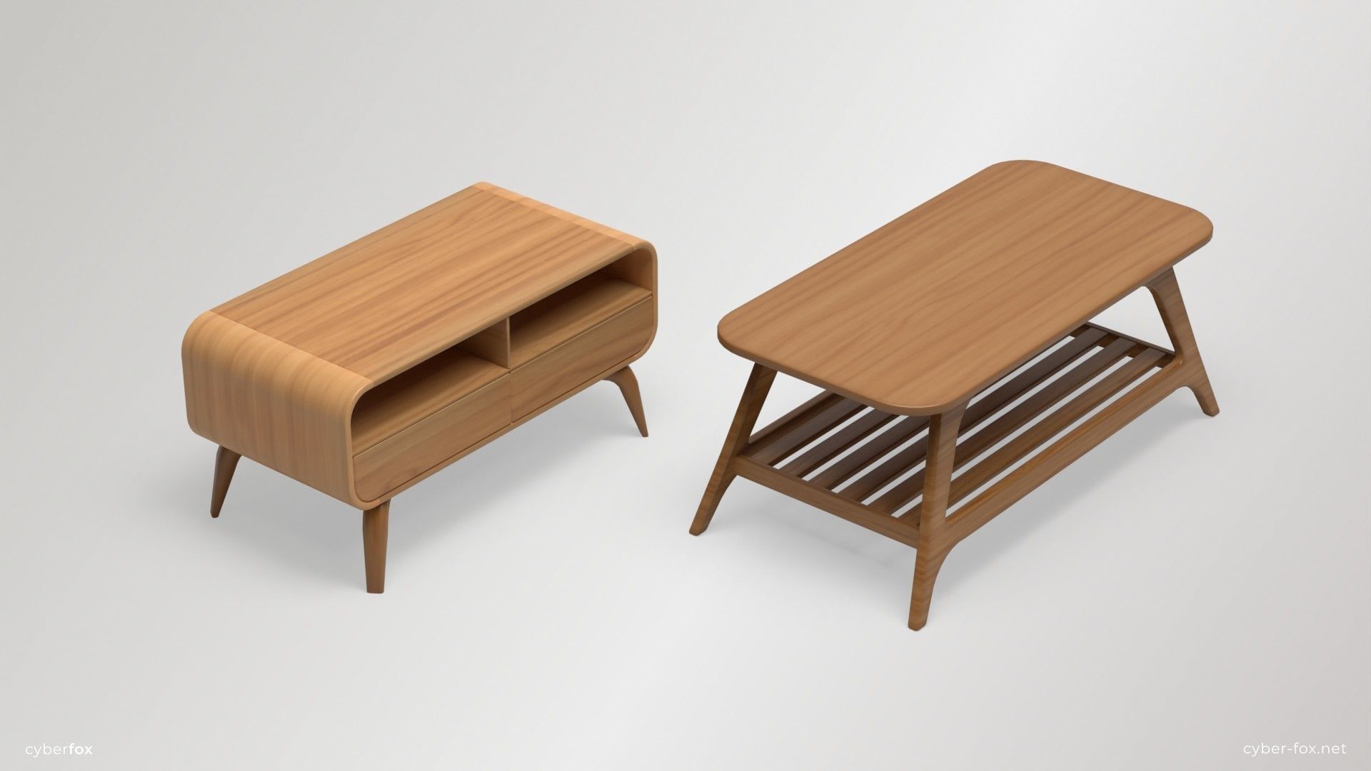 Low-poly Coffeetables Set side tables and coffee tables Low-poly 3D model_2