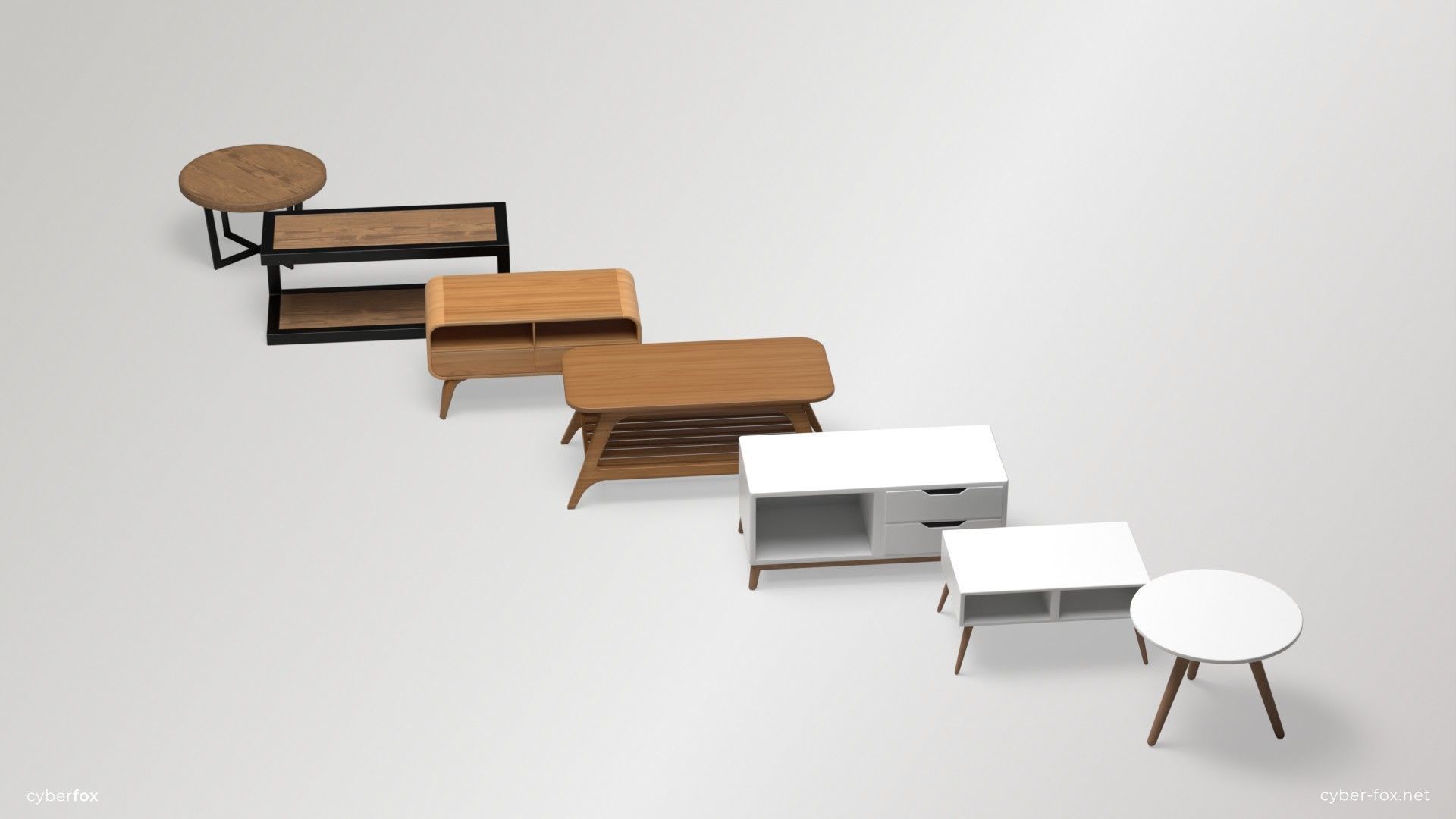 Low-poly Coffeetables Set side tables and coffee tables Low-poly 3D model_1