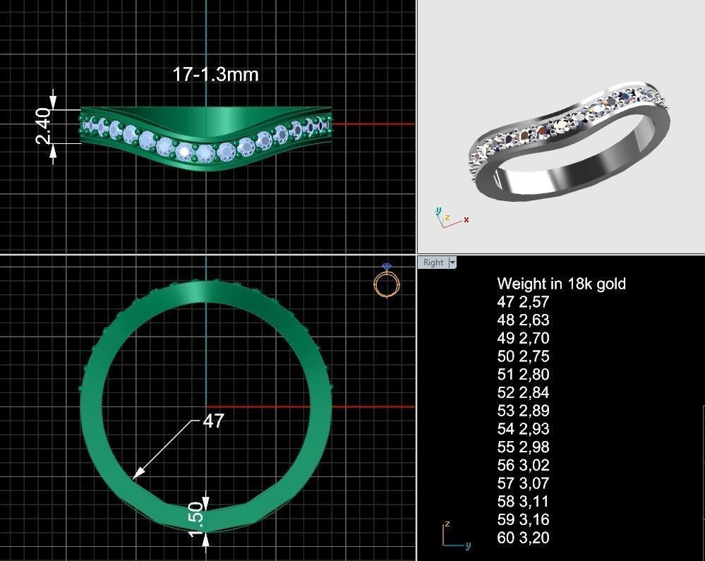 Wedding wave ring many sizes 3D print model_1