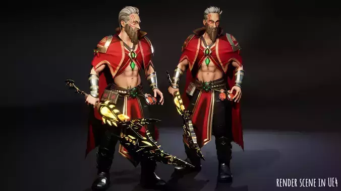 Male Wizard Red Low-poly 3D model