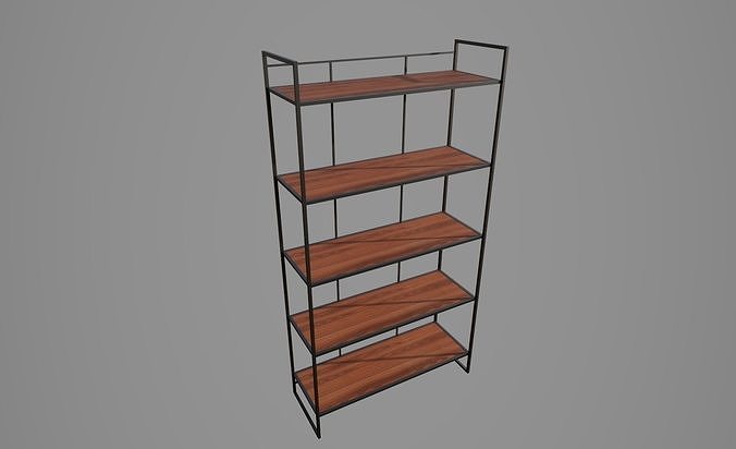 Shelvin metal bookcase with wooden shelves Low-poly 3D model