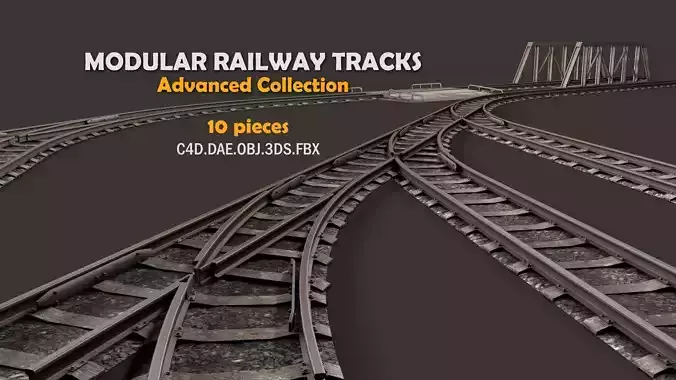 Modular Railway Track Advanced Collection 3D model