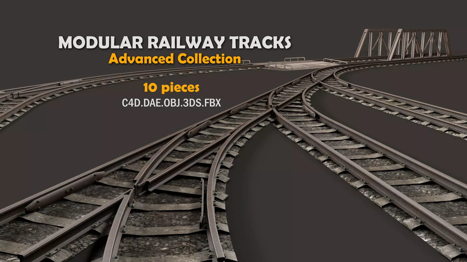 Modular Railway Track Advanced Collection 3D model_0