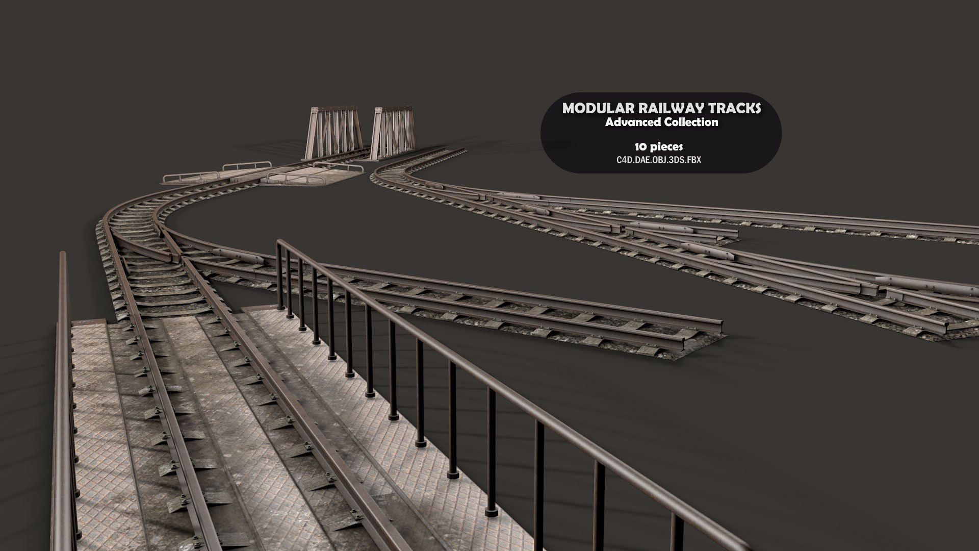 Modular Railway Track Advanced Collection 3D model_4