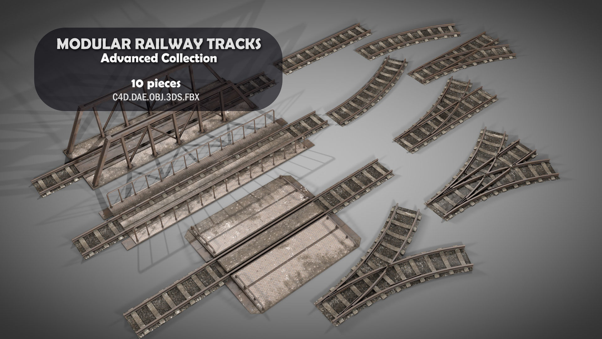 Modular Railway Track Advanced Collection 3D model_1
