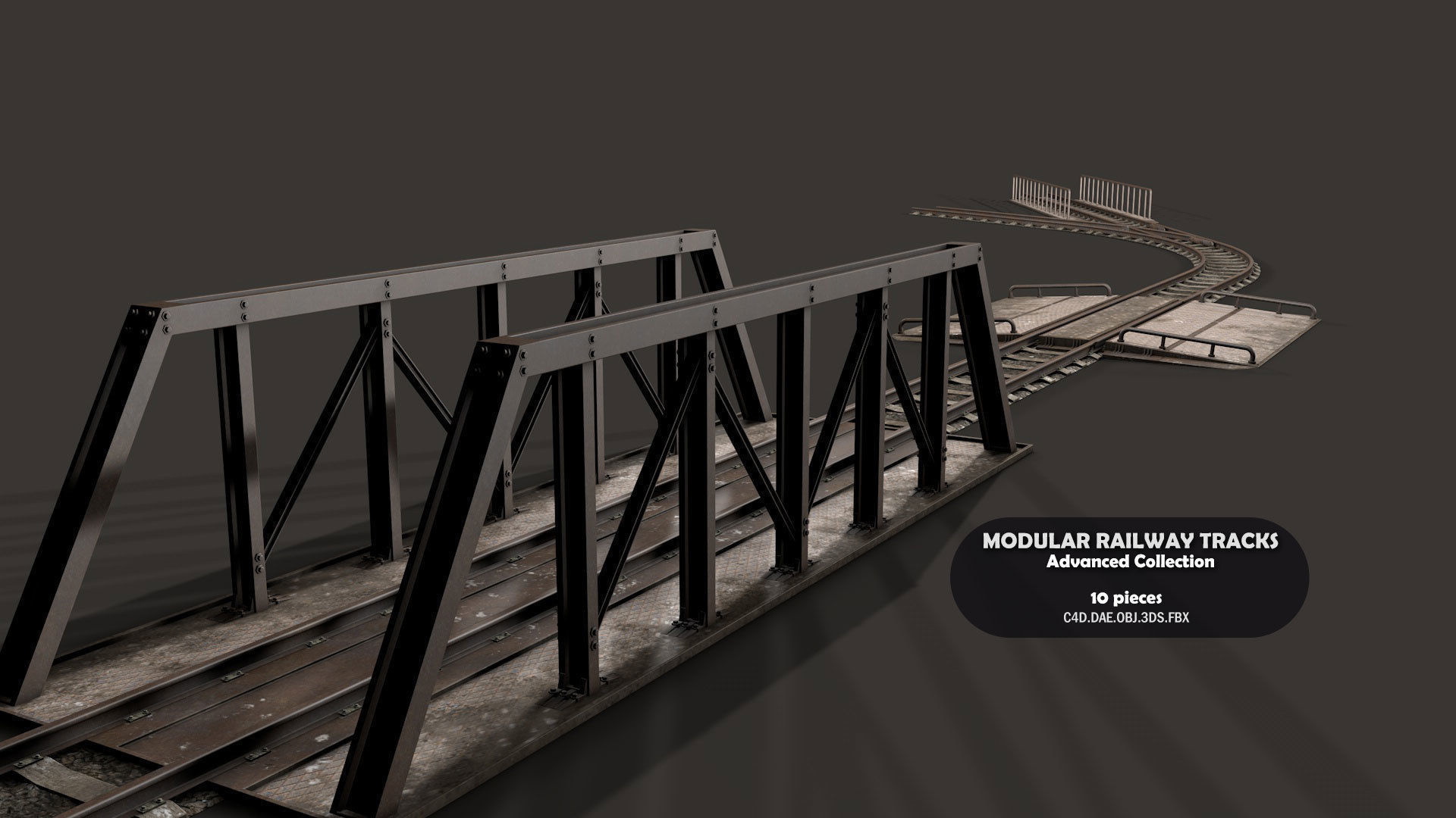 Modular Railway Track Advanced Collection 3D model_3