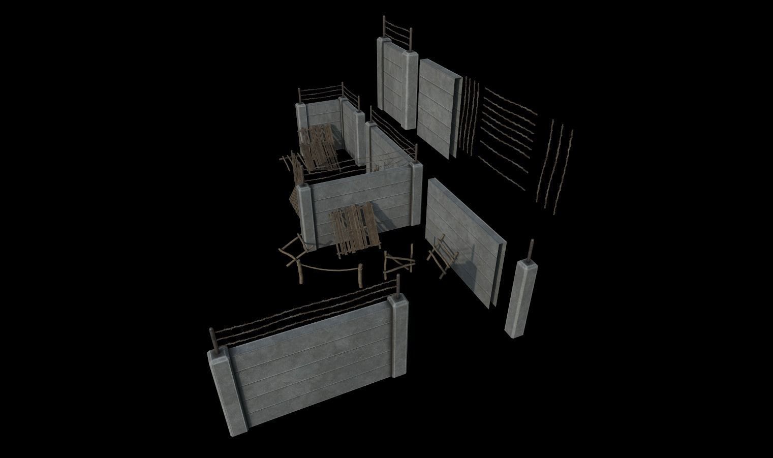 Modular Fence Pack 1 Low-poly 3D model_35