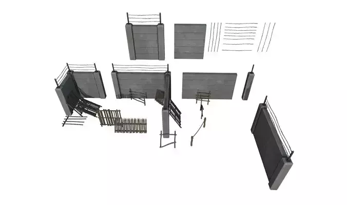 Modular Fence Pack 1 Low-poly 3D model
