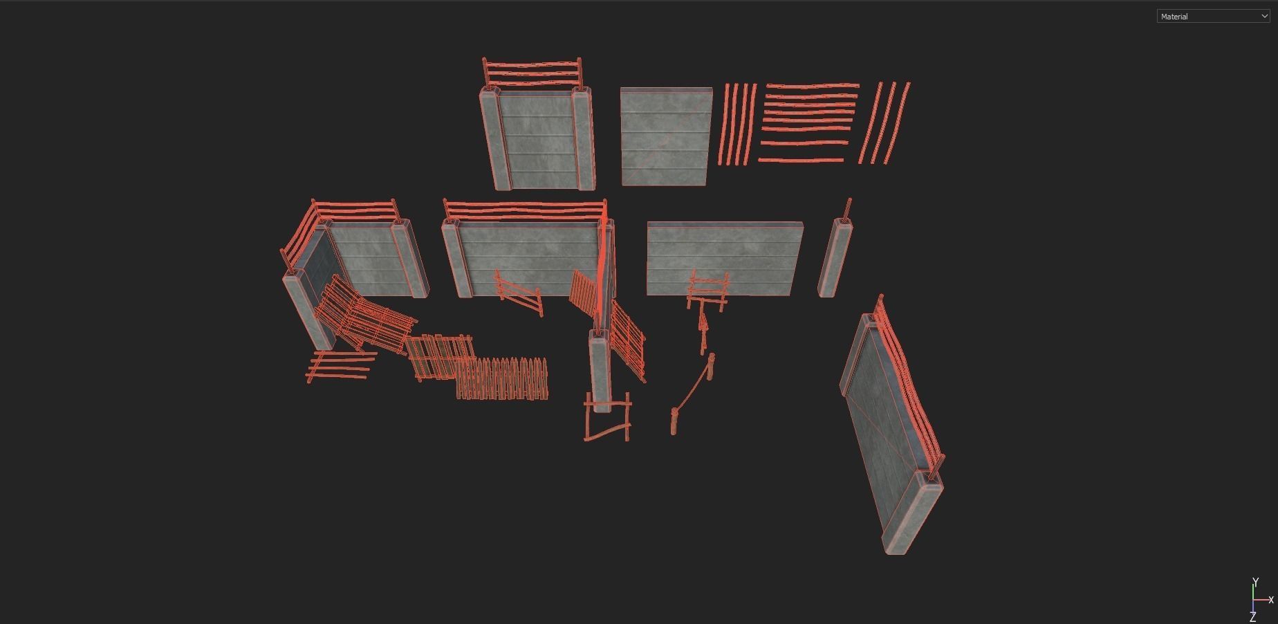 Modular Fence Pack 1 Low-poly 3D model_36