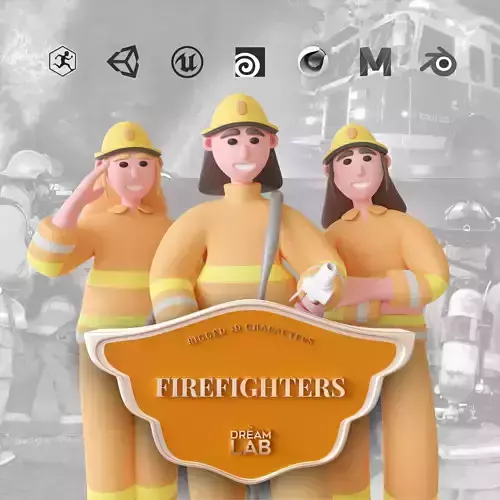 Firefighters - Rigged 3D Characters 12 Animations Low-poly 3D model