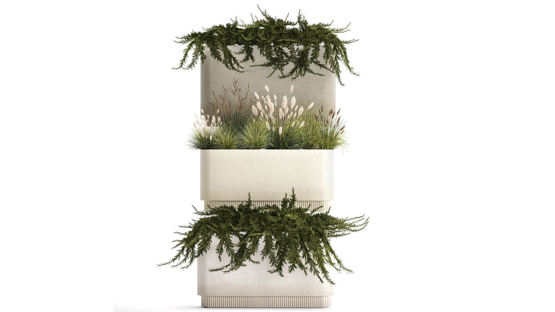 Flower Pot With Juniper Bushes And Feather Grass 1238 3D model_10