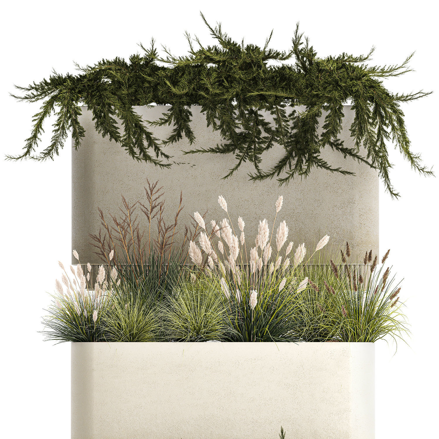 Flower Pot With Juniper Bushes And Feather Grass 1238 3D model_8