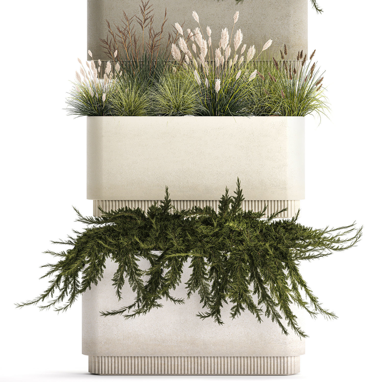 Flower Pot With Juniper Bushes And Feather Grass 1238 3D model_7