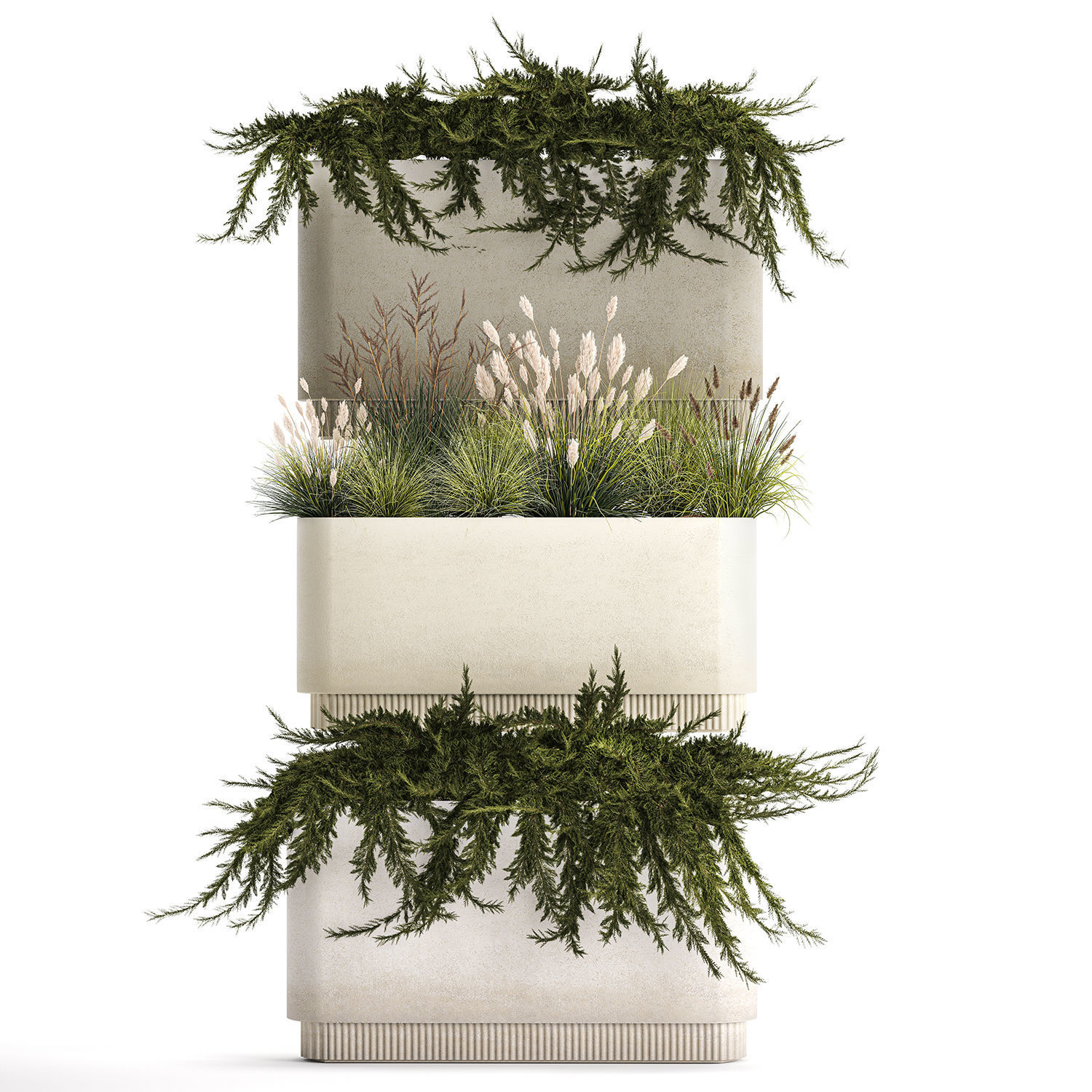 Flower Pot With Juniper Bushes And Feather Grass 1238 3D model_4