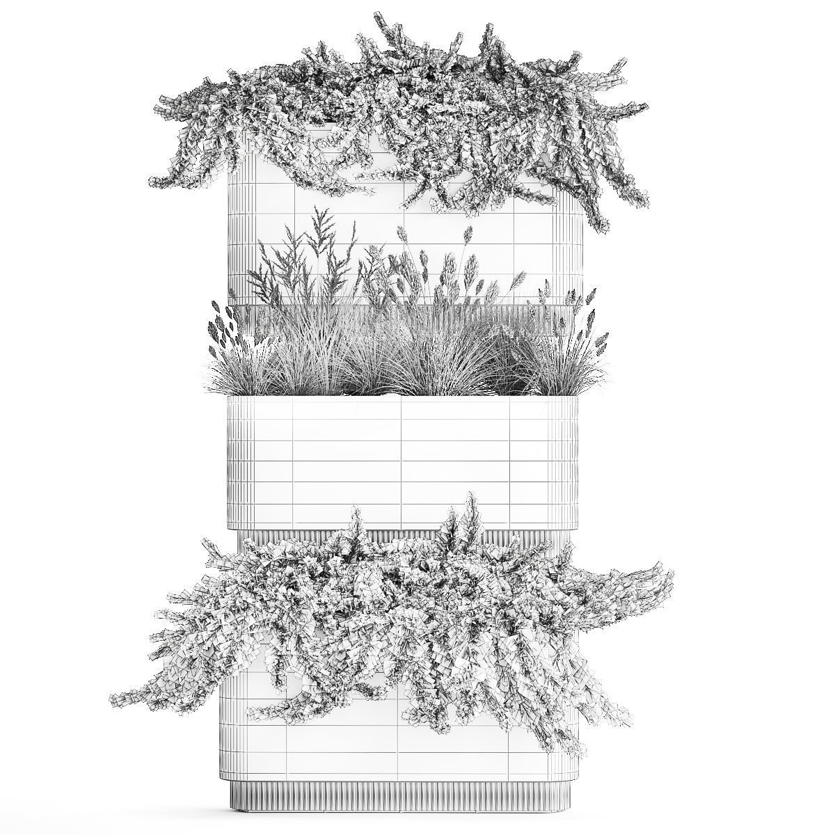 Flower Pot With Juniper Bushes And Feather Grass 1238 3D model_11