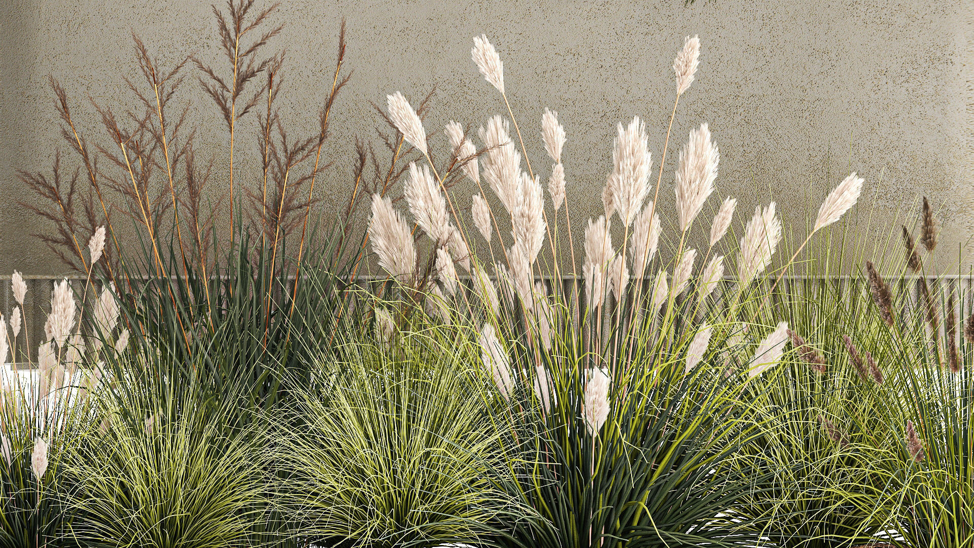 Flower Pot With Juniper Bushes And Feather Grass 1238 3D model_3