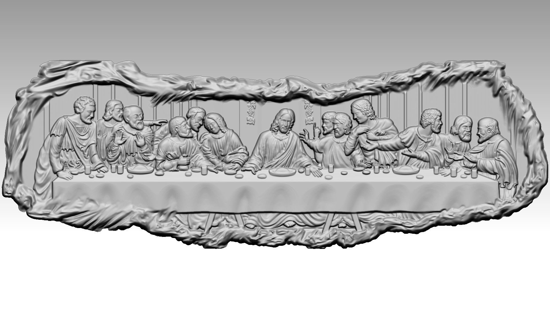 The Last Supper - Jesus Christ and the 12 Apostles Relief 3D print model_2
