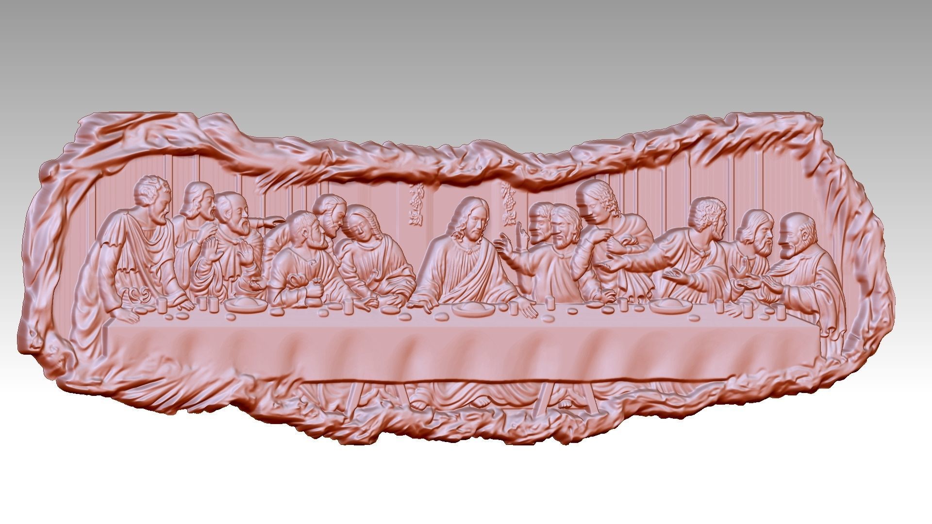 The Last Supper - Jesus Christ and the 12 Apostles Relief 3D print model_10