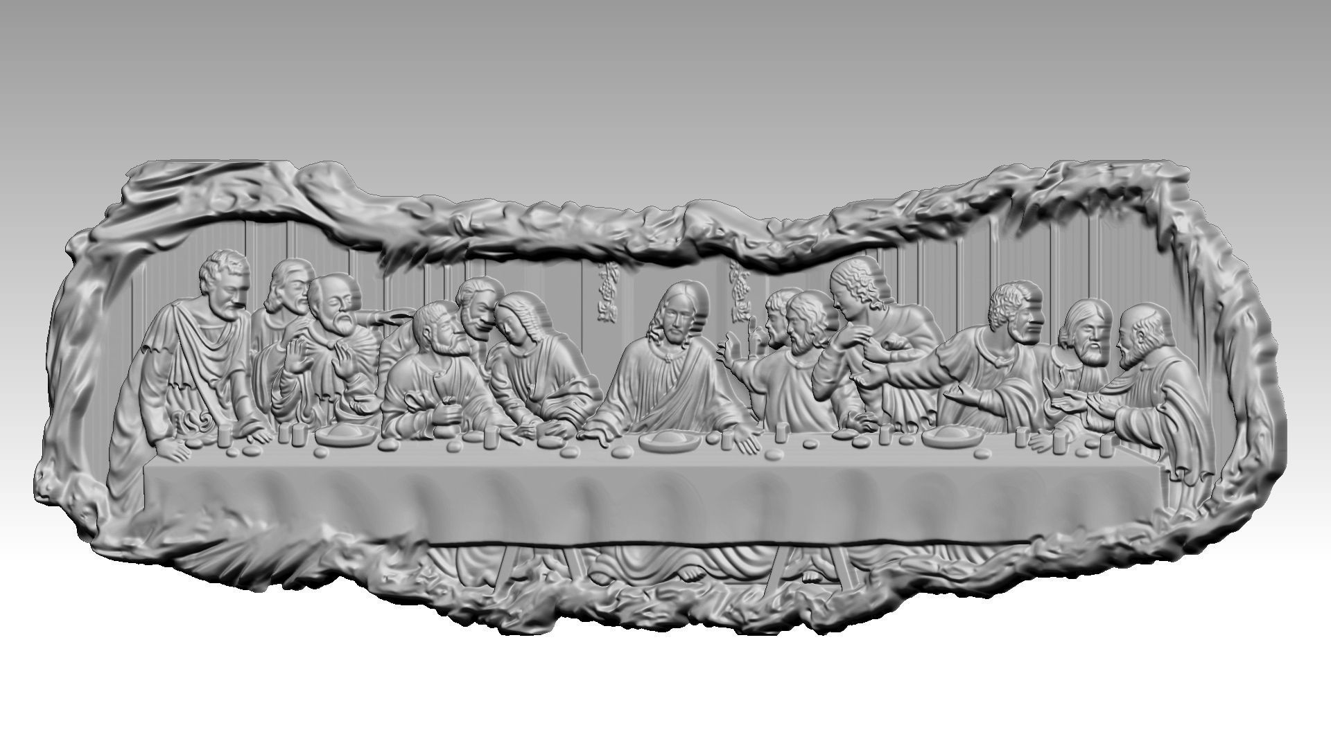 The Last Supper - Jesus Christ and the 12 Apostles Relief 3D print model_11