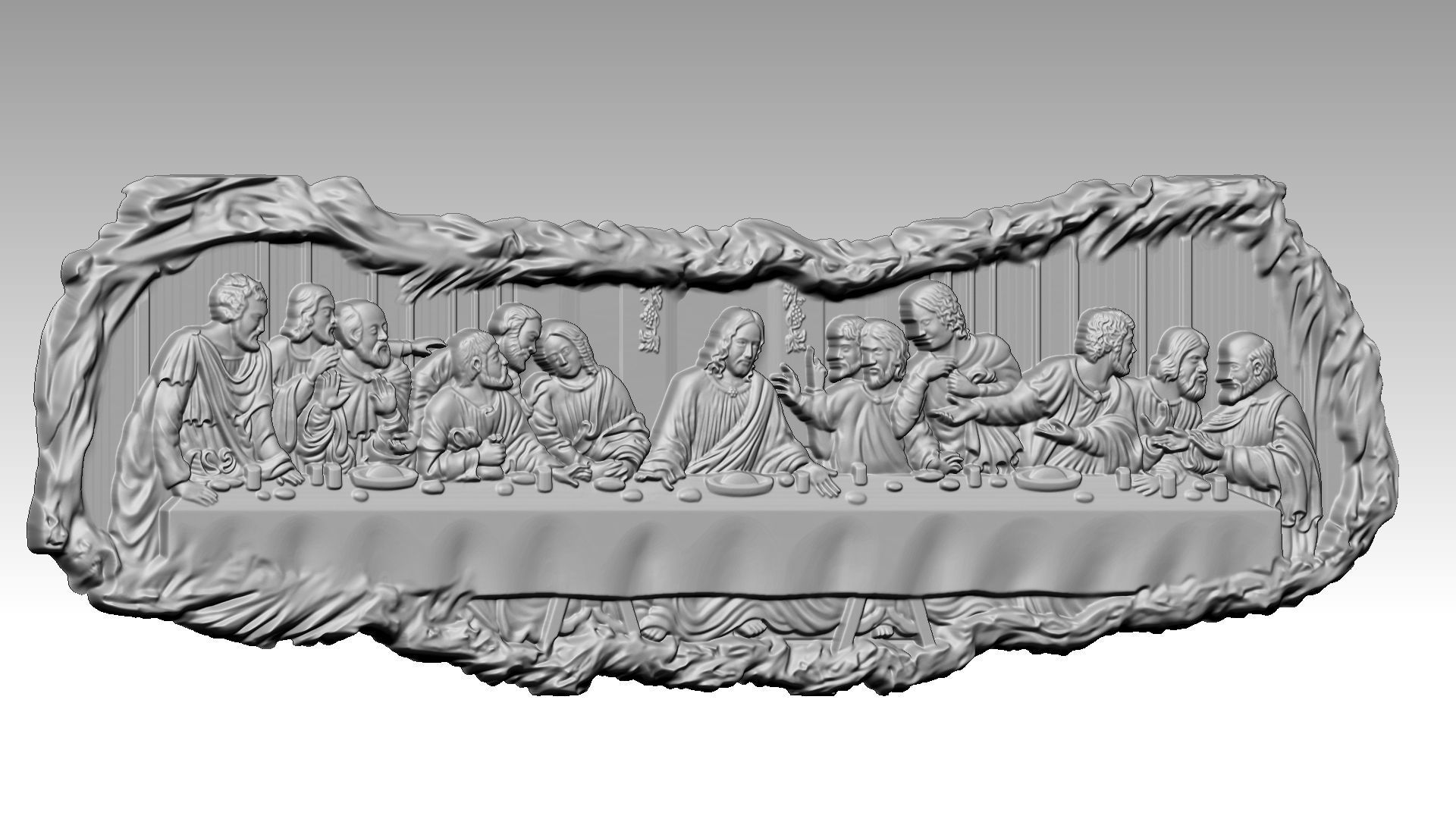 The Last Supper - Jesus Christ and the 12 Apostles Relief 3D print model_7