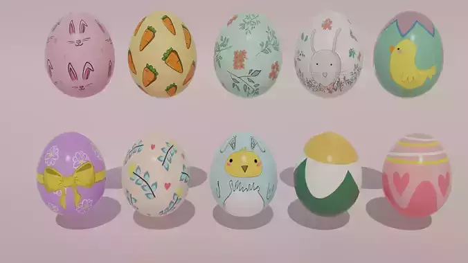 Stylized Easter Eggs Low-poly 3D model