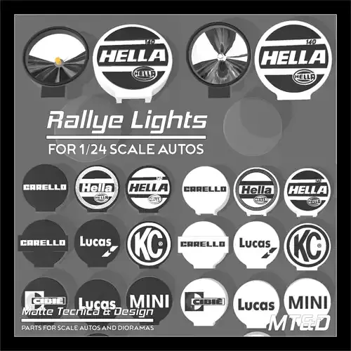 Rallye headlights for scale autos with 10 covers 3D print model
