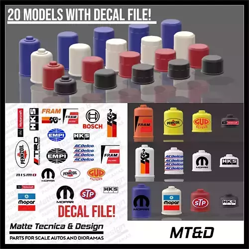 The definitive oil filter pack for scale autos with decal file 3D print model