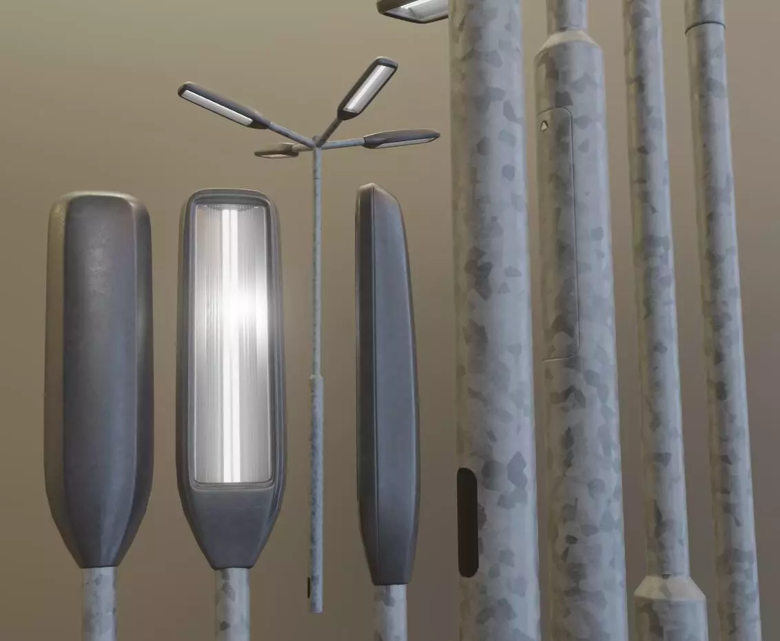 Street Light 3 Galvanized F4 M1 K0 3000 mm Low-poly 3D model_0