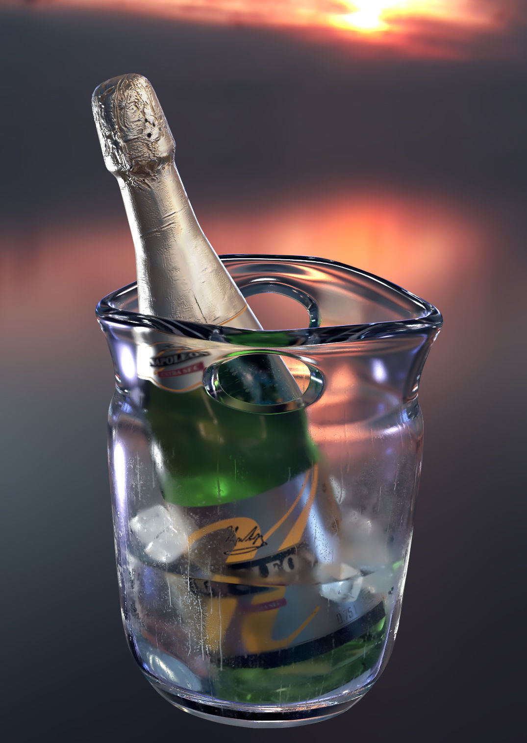 Jacuzzi bottle of champagne in ice bucket 3D model_4