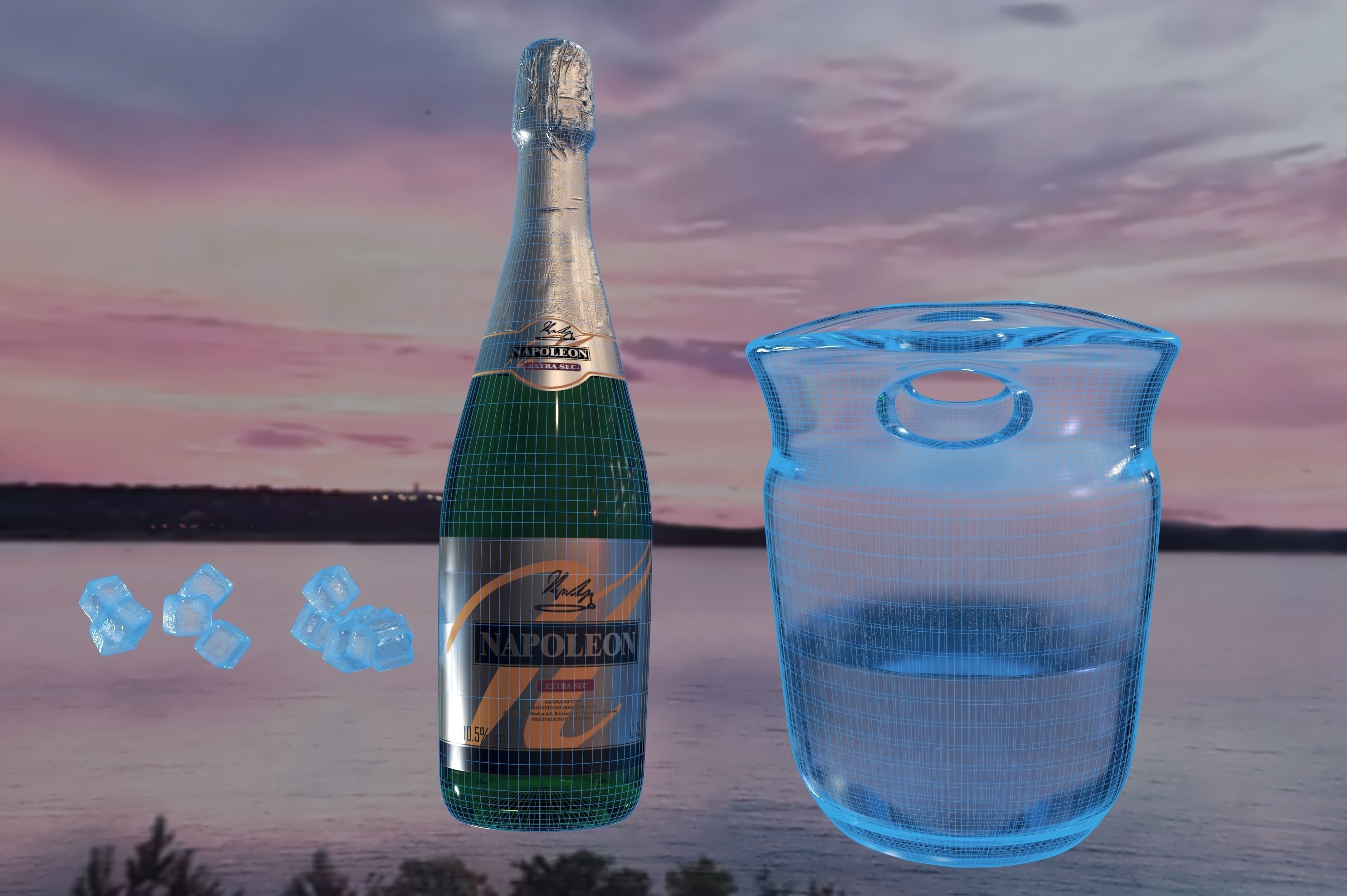 Jacuzzi bottle of champagne in ice bucket 3D model_5