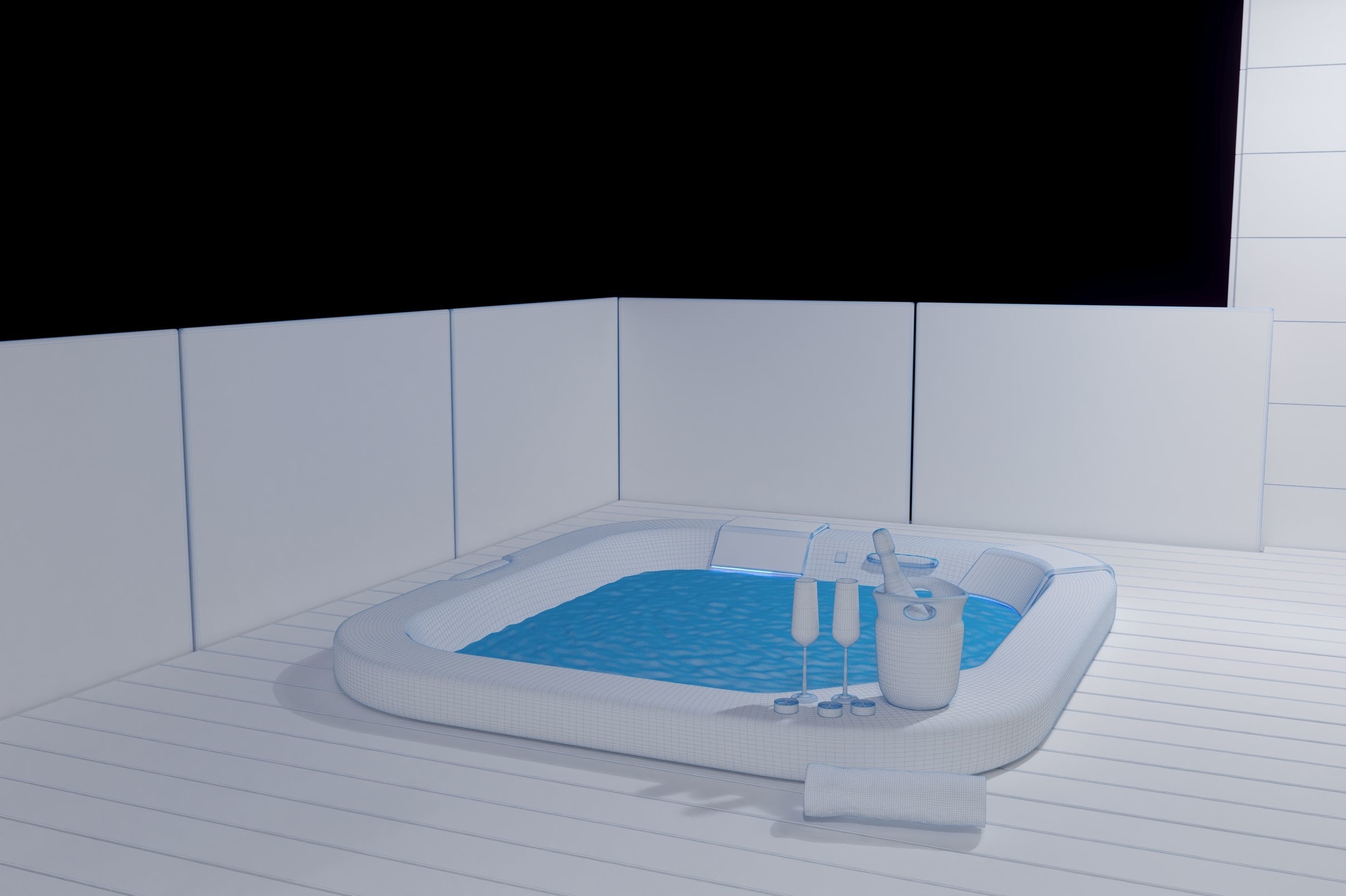 Jacuzzi bottle of champagne in ice bucket 3D model_2