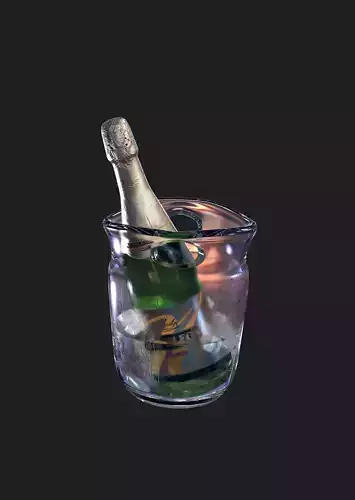 Champagne bottle and bucket with ice cubes 3D model