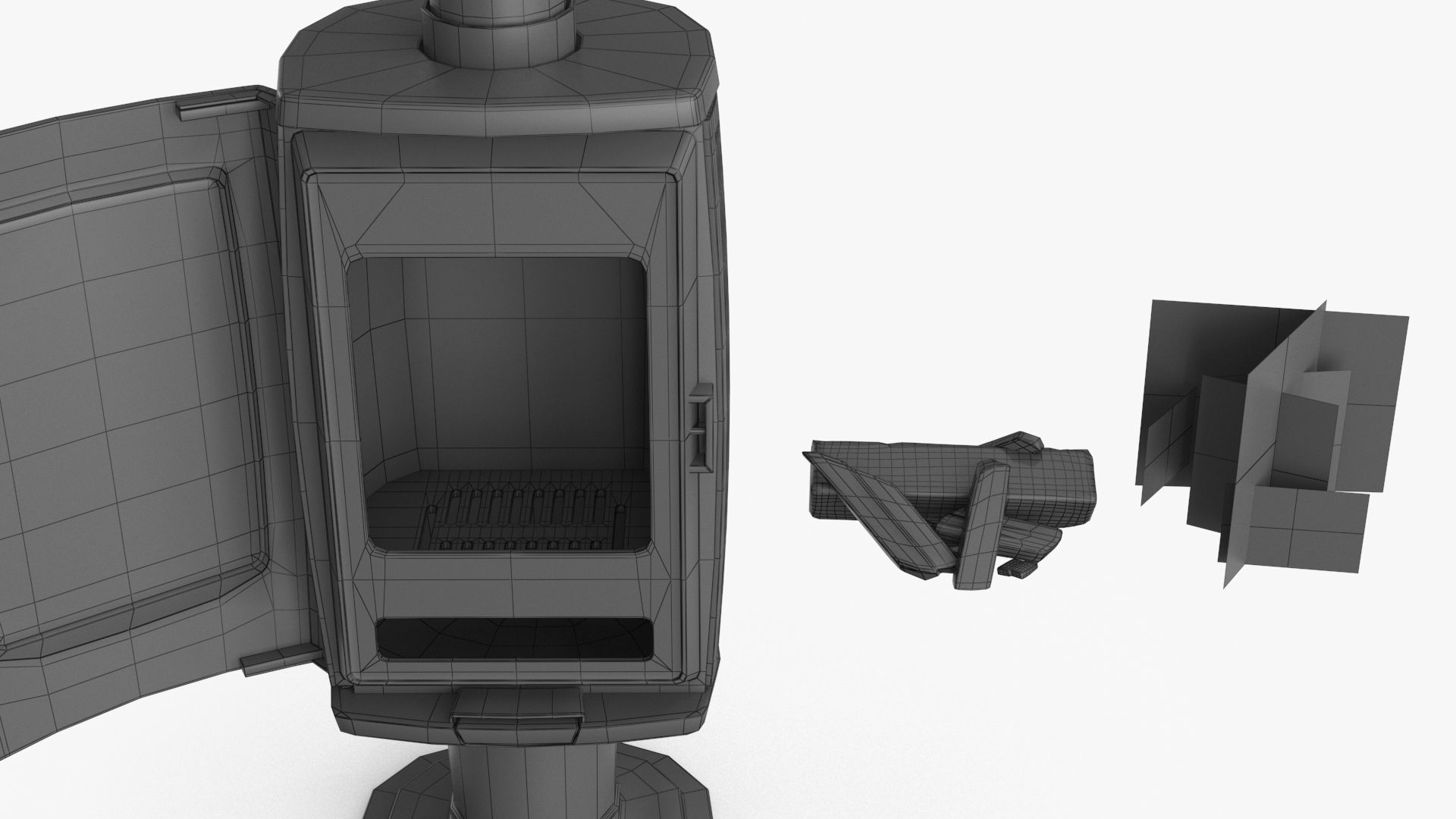 Fireplace wood burning stove Low-poly 3D model_21