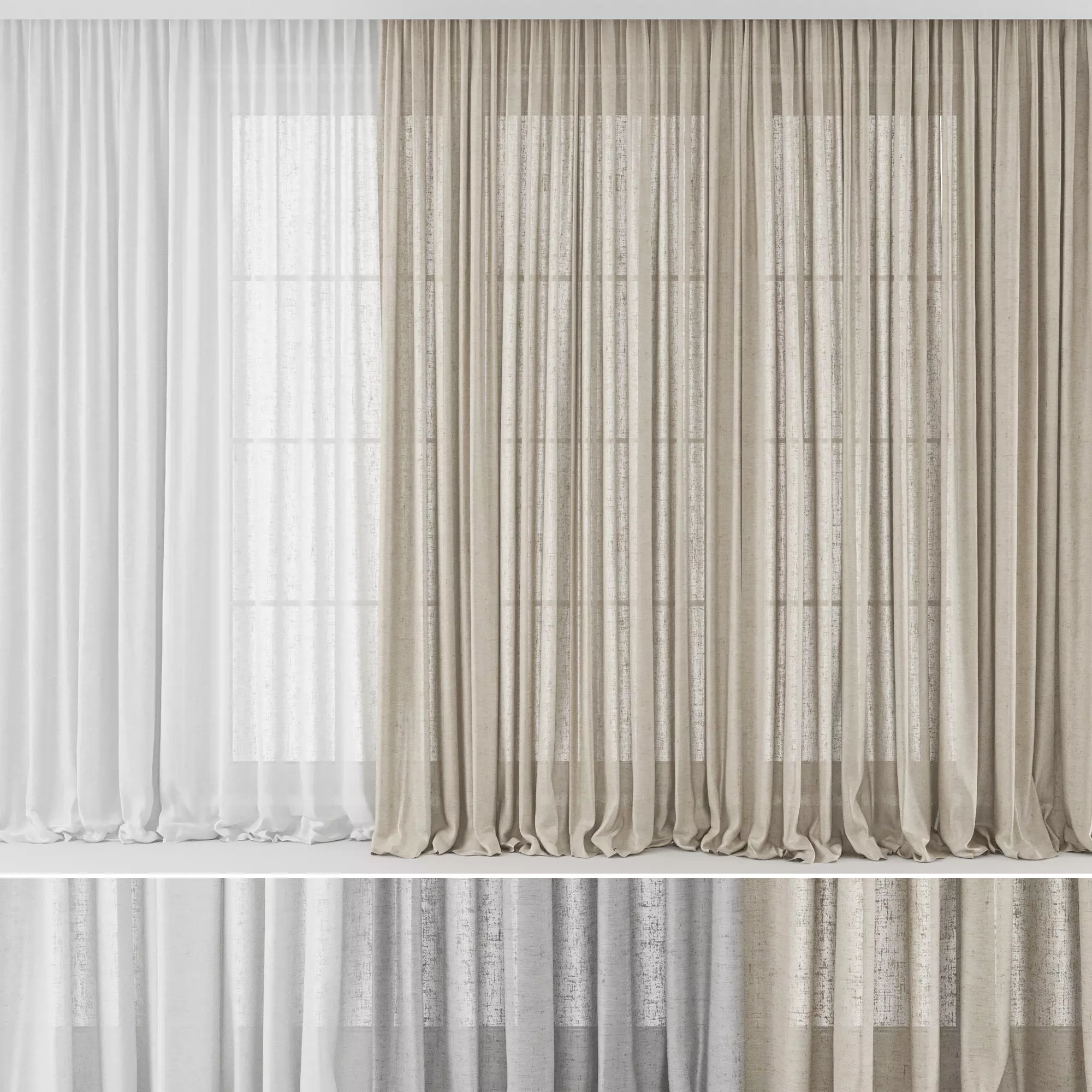 Curtains Long Linen Set 02 3D model_0